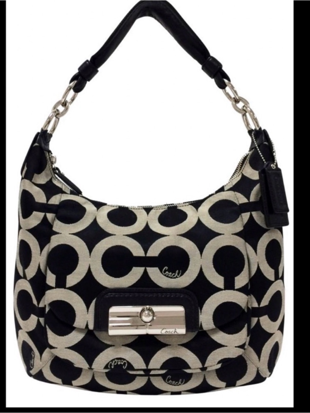 Coach Black and Ivory Kristin Signature Hobo Bag - Authentic 16811